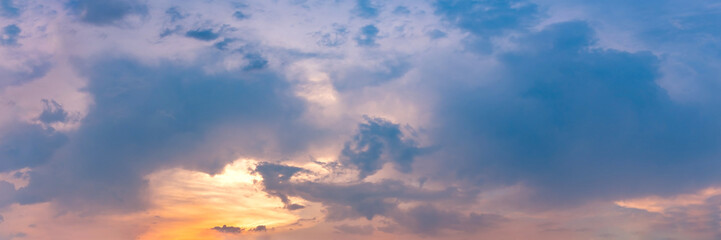 Naklejka na ściany i meble Twilight panorama sky background with colorful cloud in dusk. Panoramic image.