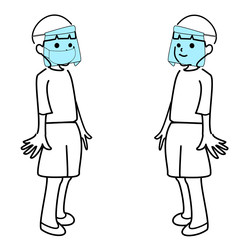 A boy wear Full face mask.full body . Standing. Simple Vector illustration Image