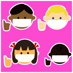 New hygiene rule ,inter kids wear mask.  easy to understand for kids and young students. Thumbs up.Vector illustration images.