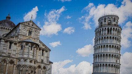 The Leaning Tower, Pisa, Italy with blue sky