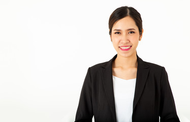 Portrait Smiling business woman looking at the camera over isolated on white background, background with copy space.