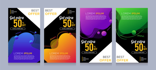 Modern colorful advertising poster for flash sale banners with dynamic shape. Sale banner template design, Flash sale special offer set