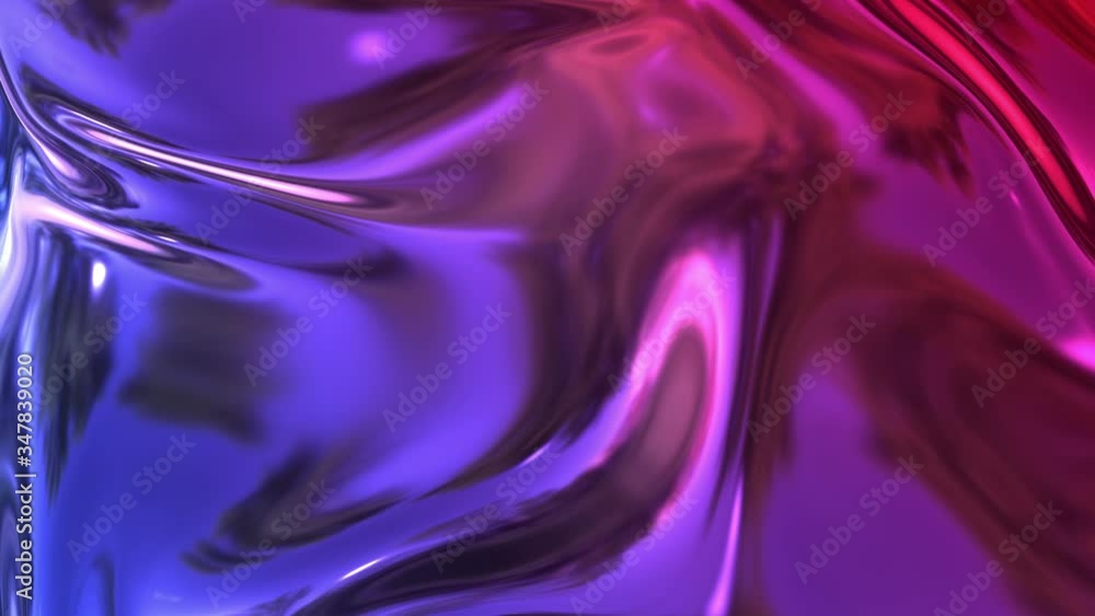 Poster animated metalic red blue gradient like fabric with folds in 4k. 3d render of wavy cloth surface tha