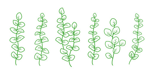 green hand drawn branches with leaves collection