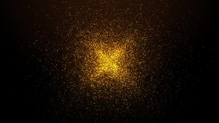 gold particles abstract background with shining golden floor particle stars dust.Beautiful futuristic glittering in space on black background.