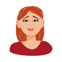 Flat vector character illustration. Tired woman, sleepy mood, weak health, mental exhausted, vector flat illustration. Woman is experiencing fear, horror, depression, sadness, stress.