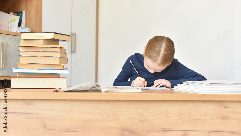 Wall mural a child at home studying at a desk