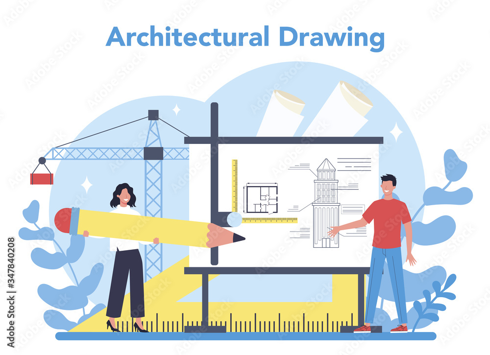 Aufkleber architecture concept. idea of building project and construction work.