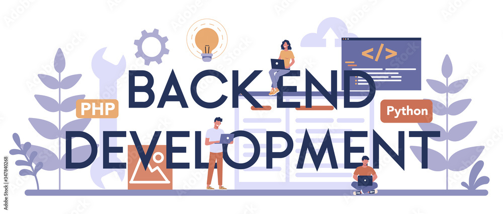 Poster back end development typographic header concept. software