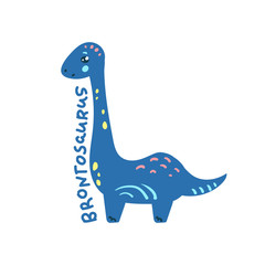 Cartoon dinosaur Brontosaurus. Cute dino character isolated. Playful dinosaur vector illustration on white background