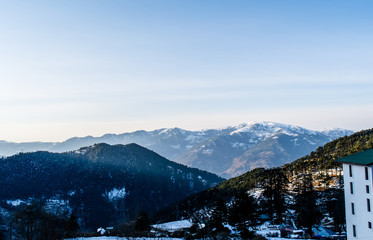 Patnitop a city of Jammu and its park covered with white snow, Winter landscape
