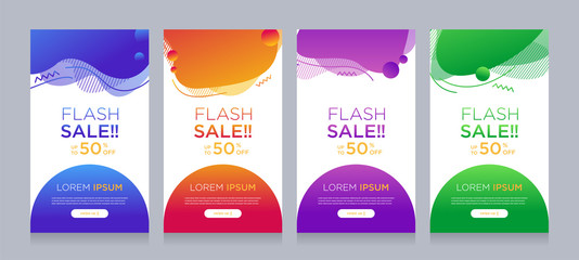 Modern colorful advertising poster for flash sale banners with dynamic shape. Sale banner template design, Flash sale special offer set