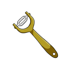 Vector green peeler. Kitchen item, appliance. Illustration on the theme of food and cooking, peeling vegetables isolated on a white background