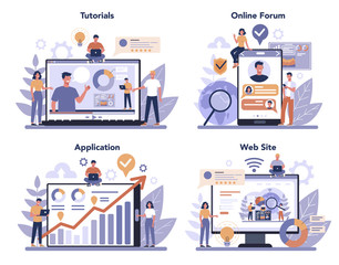 Website analysis online service or platform set. Web page