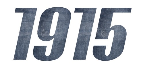 1915 with jeans fabric texture on white background.
