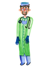 face of a doctor watercolor cute illustration