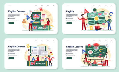 English course web banner or landing page set. Study foreign