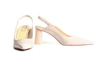 Modern female shoes on white background