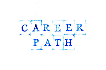Blue ink of rubber stamp in word career path on white paper background