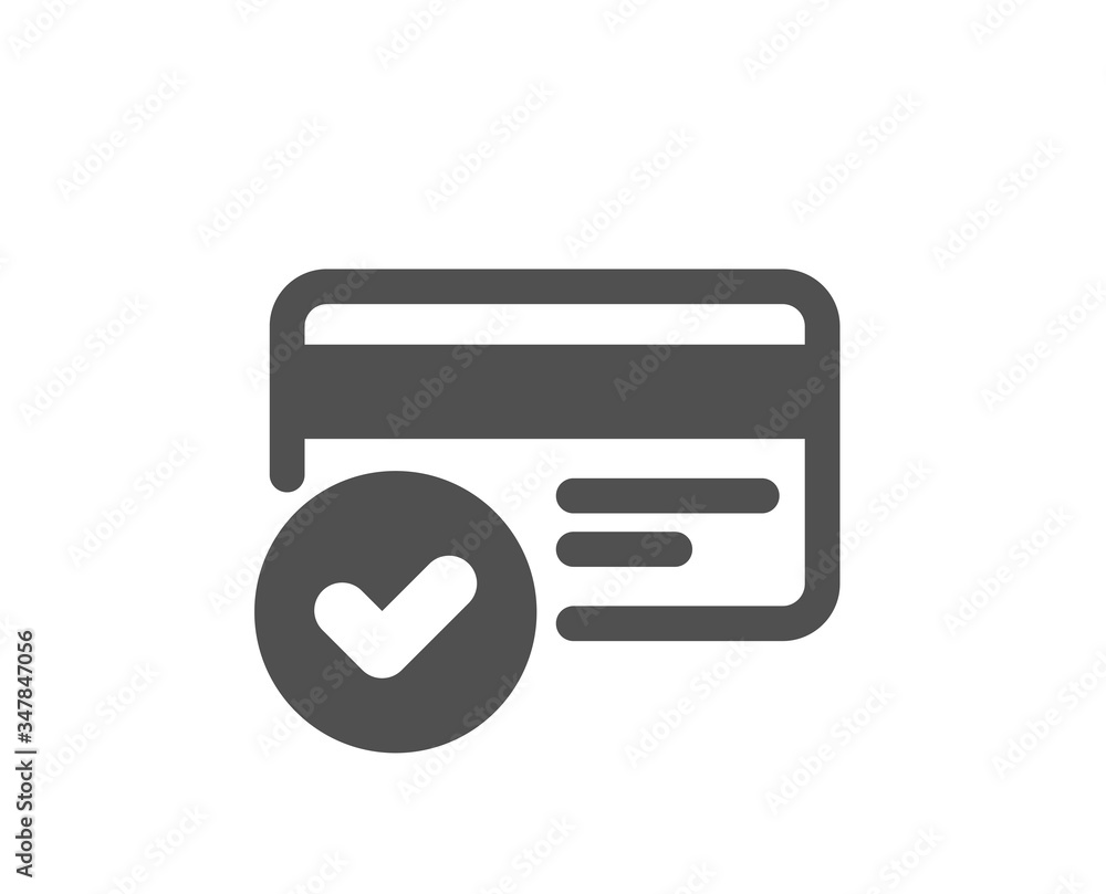 Poster approved credit card icon. accepted payment methods sign. verification symbol. classic flat style. q