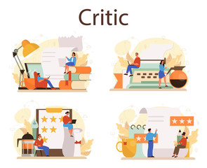 Professional critic concept set. Journalist making review and ranking