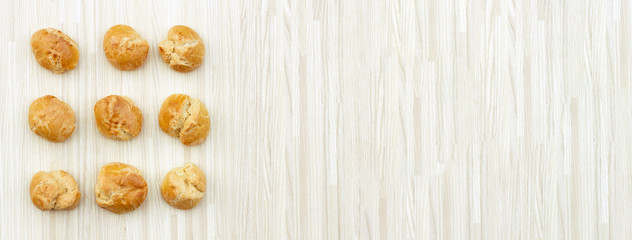French brioche banner, homemade bakery background with copy space