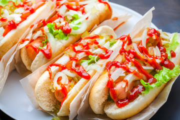 Hotdogs close-up. Fast food. Classic street food