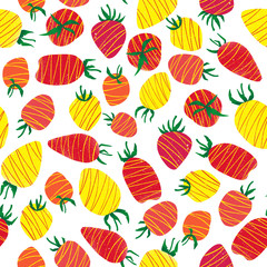Abstract yellow and red strawberries seamless pattern.