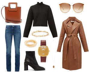 Fashionable clothes on a white background. Assembled image of clothes, accessories, shoes and bags.
