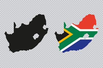 South Africa Black Detailed Map Vector With Flag © olliethedesigner