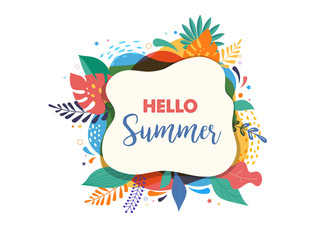 Hello summer abstract background, summer sale banner, poster design. Vector illustration