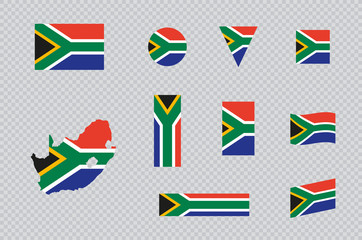 South Africa Flag Icon Different Shapes Map Vector Set