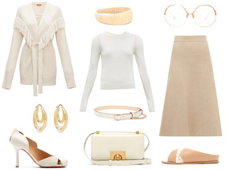 Collage of women's clothes on a white background
