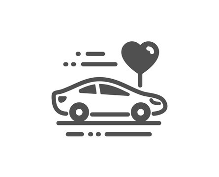 Honeymoon travel icon. Love car trip sign. Valentines day transport symbol. Classic flat style. Quality design element. Simple honeymoon travel icon. Vector