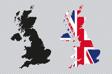 UK Solid Black Detailed Map Vector With British Flag