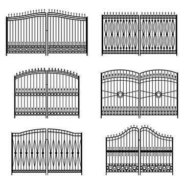 Set of silhouettes of decorative forged gates, vector illustration