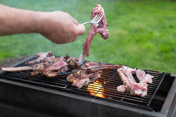 Lamb roasting on the grill.