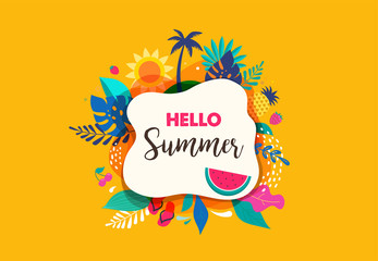 Hello summer abstract background, summer sale banner, poster design. Vector illustration - obrazy, fototapety, plakaty