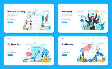 Accountant web banner or landing page set. Professional bookkeeper.