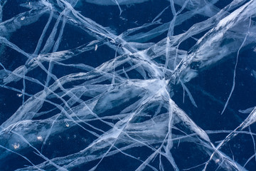 The natural texture of cracked ice. Figure from cracks on the ice of Lake Baikal. Horizontal.