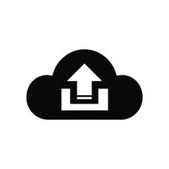 Simple icloud upload icon silhouette sign. Vector art illustration design.