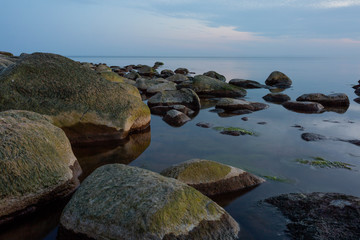 Fototapeta na wymiar City Tuja, Latvia. Baltic sea with rocks and sunshine. Travel photo.