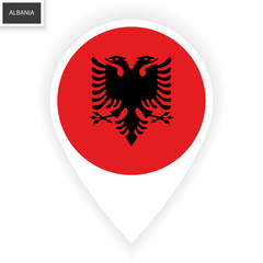 Albania marker icon on white background. Albania flag pin icon isolated on white background.