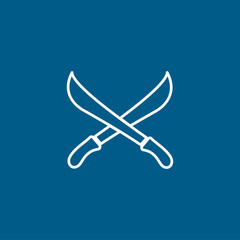 Sword Cross Line Icon On Blue Background. Blue Flat Style Vector Illustration