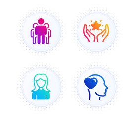 Fototapeta premium Group, Ranking and Woman icons simple set. Button with halftone dots. Friend sign. Managers, Hold star, Girl profile. Love. People set. Gradient flat group icon. Vector