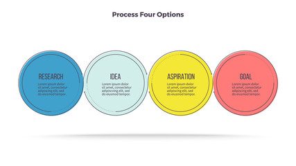 Business infographics. Timeline with 4 steps, options, circles. Vector template.
