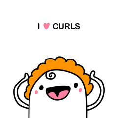 I love curls hand drawn vector illustration in cartoon comic style woman happy with her hair style