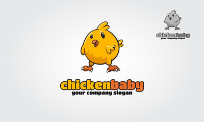Chicken Baby logo template. Funny cartoon chicken illustration.