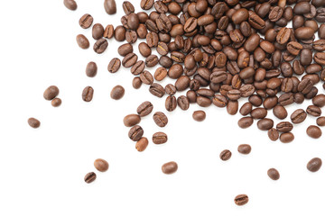 Coffee beans isolated on white background. Close up.