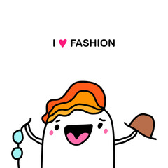 I love fashion hand drawn vector illustration in cartoon comic style man happy with choosing